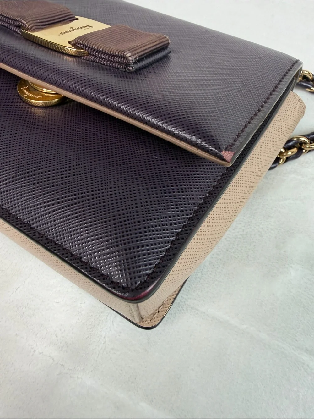 Salvatore Farragamo Leather Ginny Mini Vara Purple Crossbody Bag